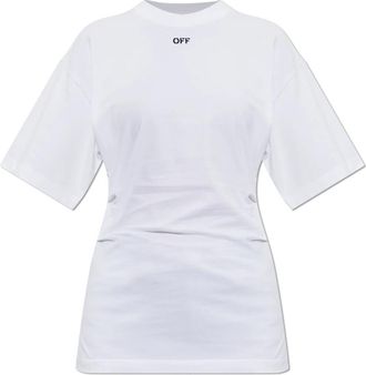 Off-white T-shirt met plooien - Dames - T-shirts - Wit - XS - Katoen - Tops