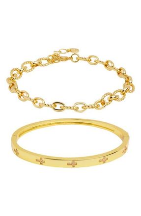 Argento Vivo Cross & Link Set of 2 Bracelets in Gold at Nordstrom