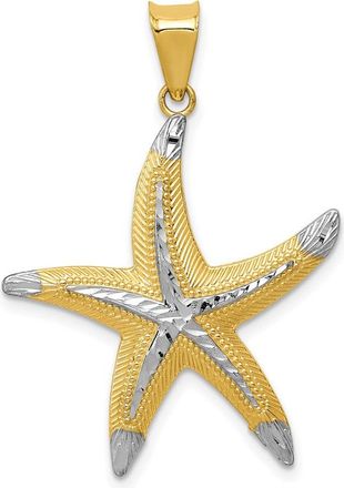 Diamond2Deal 14k Yellow Gold and Rhodium Diamond-cut Polished Starfish Pendant