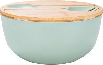 OEM Bol Para Ensalada De Fibra De Bamb&uacute; Con Juego Para Servir - Bols Para Mezclar Grande De 25 Cm. Bol De Madera Maciza De Bamb&uacute; Con Cuchara De Bamb&uacute; Con 
