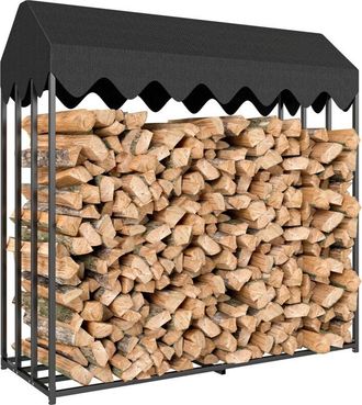 OUTSUNNY Estante De Le&ntilde;a Met&aacute;lico De Chimenea, 186x70x185 Cm, Le&ntilde;ero Exterior Con Cubierta Impermeable 600d Oxford, Para Jard&iacute;n, Terraza