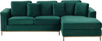 Beliani Sof&aacute; Esquinero Tapizado En Terciopelo Verde En Forma De L Versi&oacute;n Izquierda Oslo