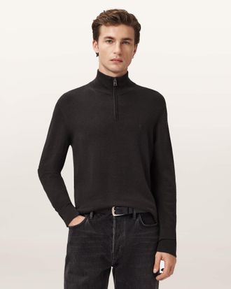 AllSaints Wool/Polyamide Kilburn Zip Funnel Neck Ramskull Jumper, Size: XXL