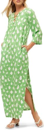 Trina Turk Catamaran Printed Lace Up Dress in Grass Court Green/whitewash at Nordstrom, Size X-Small