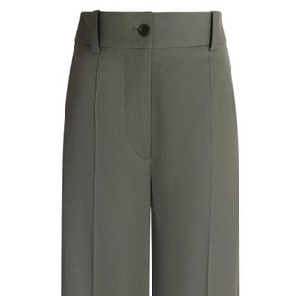 Patou Virgin Wool Flared Trousers - Green