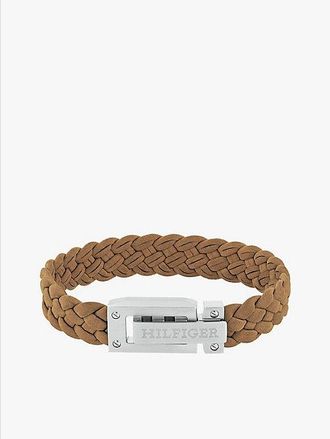 Tommy Hilfiger Bruine su&egrave;de gevlochten armband met logo