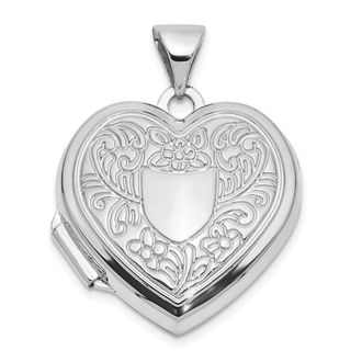 Diamond2Deal 14k White Gold Fancy Floral Border and Crest 18mm Heart Locket