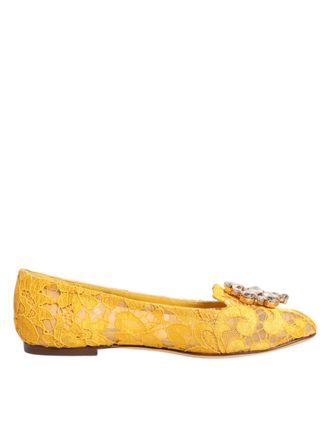Dolce & Gabbana Yellow Taormina Lace Crystals Flats Womens Shoes