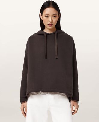 AllSaints Cotton Nia Lace Relaxed FIt Hoodie, Size: XS