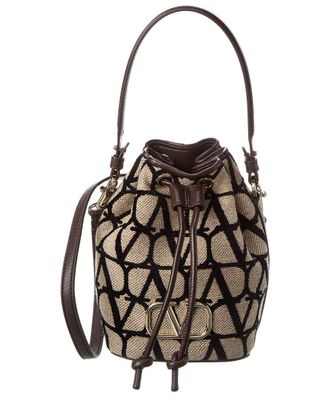 Valentino Vlogo Mini Toile Iconographe Canvas & Leather Bucket Bag