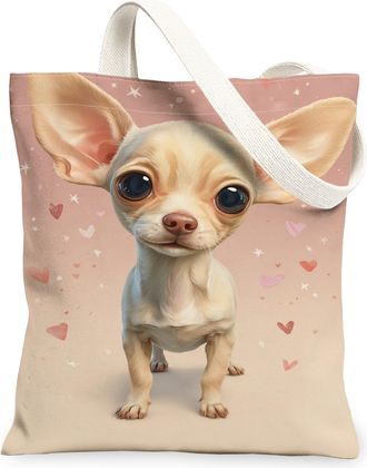 Generic Cute Dog Canvas Tote Bags, Adorable Animal Print Reusable Grocery Bags, Lightweight Washable Shoulder Strap Canvas for Trav, Peach, 13x15 Inch