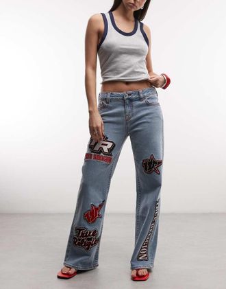 True Religion Bobbi - Jeans ampi lavaggio blu chiaro con applicazioni