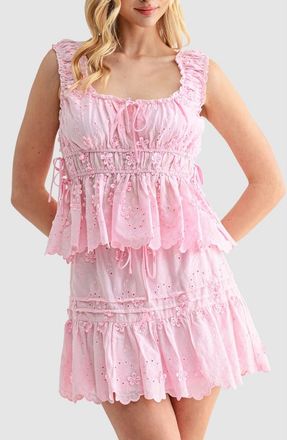 All in Favor Side Tie Embroidered Cotton Eyelet Top in Pink at Nordstrom, Size X-Small