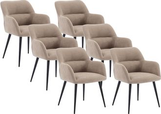 Vente-Unique Juego de 6 sillas HEKA - Con reposabrazos - Tela y metal - Beige
