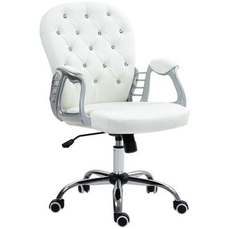 Vinsetto Office Chair PU Diamante Padded Ergonomic 360&deg; Swivel - White/Grey/Pink - Grey | TJ Hughes White