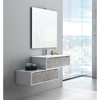 TFT Home Furniture Mobile Bagno Sospeso 90 cm Lavabo Specchio e Lampada a LED TFT Belsk 2 Bianco e Cemento