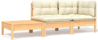 vidaXL Muebles De Jard&iacute;n 3 Piezas Madera Maciza Pino Con Cojines Crema Vidaxl