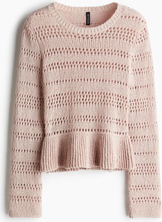 H&M Peplum-Pullover in Pointellestrick - Helles Mattrosa