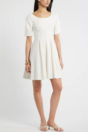 Nordstrom Scoop Neck Linen Blend Dress in Ivory Tofu at Nordstrom, Size Xx-Small