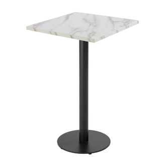 Oviala Mesa haute carr&eacute;e 60 cm pied noir et rev&ecirc;tement marbre blanc