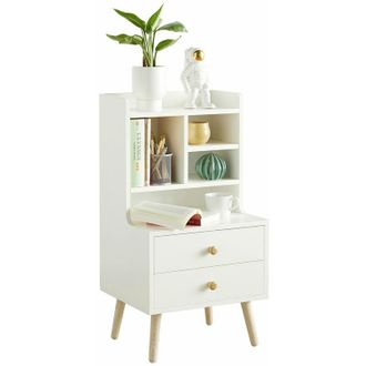 SoBuy Sobuy - Mesita de Noche con 2 cajones y 4 Compartimentos Mesa Auxiliar Mesita para salón Comedor Blanco L43xP36xH81 cm FBT100-W es