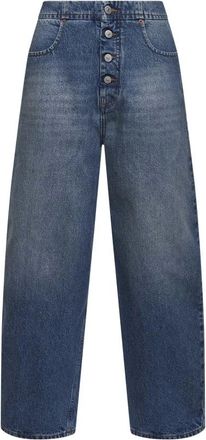 Maison Margiela Jeans, Dames, Blauw, W25, Katoen, Rechte Jeans met knoopsluiting