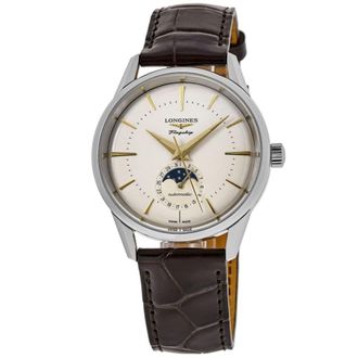 Longines Flagship Heritage Moonphase Automatic Silver Dial Leather Strap Mens Watch L4.815.4.78.2