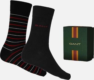 GANT Mens GANT 2-Pack Multi Stripe Socks Gift Set, Black - Black/Black - Size: 11/10.5/10/9/9.5