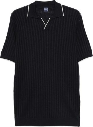 Fedeli Geribbelde polo sweater met V-hals - Heren - Polos - Blauw - 3XL - Tops
