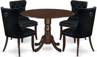 East West Furniture 5 Piece Dining Room Furniture Set Contains a Round Kitchen Table with Dropleaf