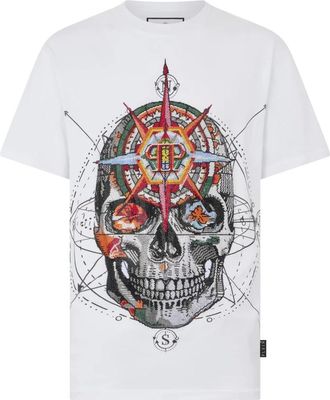 Philipp Plein Tops, Heren, Wit, M, Katoen, T-shirt met Ronde Hals Skull Stones
