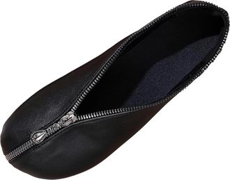 Generic Ladies Flat Shoes Round Toe Stylish Walking Flats Retro Solid Color Versatile Front Zipper Lightweight Comfy Slip On Pumps Work Shopping Black