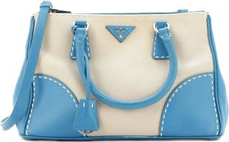 Prada Double Zip Convertible Stitched City Calf and Canvas Small tote bag - Blauw