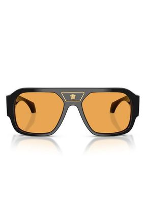 Versace 56mm Square Sunglasses in Black /Orange at Nordstrom