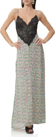 AFRM Prianka Floral Lace Inset Maxi Dress in Soft Stripe at Nordstrom, Size X-Small
