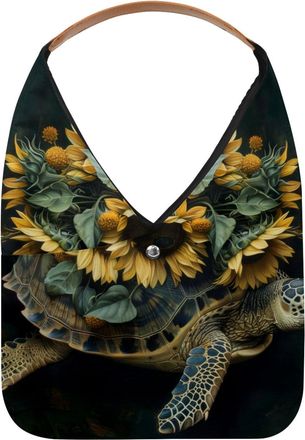 Generic Turtle Sunflowers Bouquet Reusable Lightweight Grocery Bags - Foldable Into Compact Pouch, Washable & Sturdy, Multipurpose for Shopping and Travel