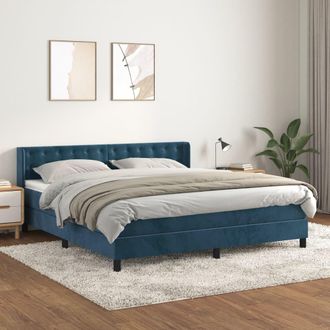 vidaXL Cama Box Spring Con Colch&oacute;n Terciopelo Azul Oscuro 160x200 Cm Vidaxl