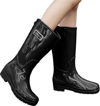 Generic Womens Wellington Boots Knee Ladies Wellie Rubber Chemical Resistant PVC Anti-Skid Slip On Shoe Fashion Shoes Wider Calf Fitting Rain Boot for Outdoor