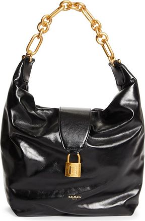Balmain Sync Leather Hobo Bag in Black at Nordstrom