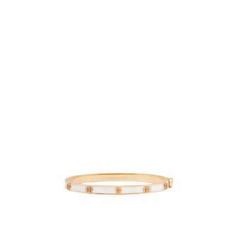 Tory Burch Draagbare Hinge Armband met Dunne Moeder van Parel - Dames - Armbanden - Wit - S - Accessoires