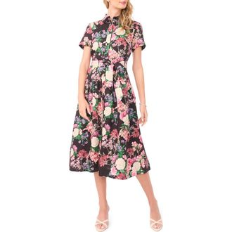 Ted Baker Charlie Floral Linen Midi Shirtdress in Rich Black at Nordstrom, Size X-Small