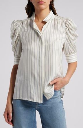 Frame Denim Gillian Stripe Silk Button-Up Shirt in Cream Multi at Nordstrom Rack, Size Medium