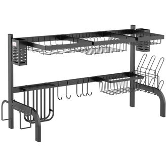 OEM Escurreplatos De Acero De 2 Niveles Para Fregadero Con Soporte De Tabla De Corte Y Cubiertos 100x30x52,5 Cm Negro
