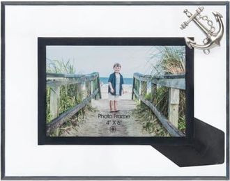 Beachcombers Glass 4X6 Photo Frame With Pewter Anchor in Black at Nordstrom, Size Medium