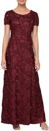 Alex Evenings Embellished Lace A-Line Evening Gown in Merlot at Nordstrom Rack, Size 10