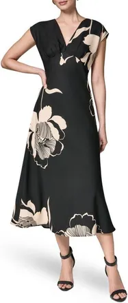 DKNY Floral Print Midi Dress in Black/oat at Nordstrom, Size 8