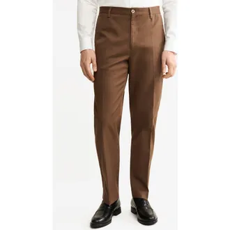 Mango Regular Fit Pleated Stretch Cotton Pants in Orange Brown at Nordstrom, Size 31