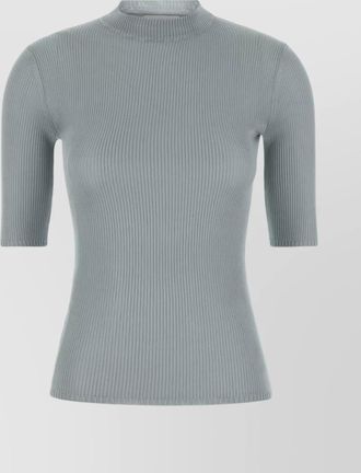Miu Miu silk top with mock neck and short sleeves