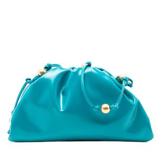 Bottega Veneta Pre-owned Womens Patent Beaded Strap The Mini Pouch Crossbody - Teal Leather - One Size