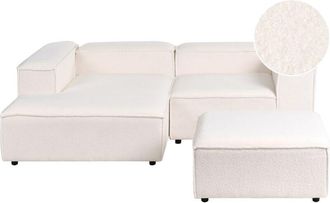 Beliani Sof&aacute; Esquinero Moderno 3 Plazas Patas Negras Con Otomana Tapicer&iacute;a De Boucl&eacute; Blanco Crema Derecho Ardal